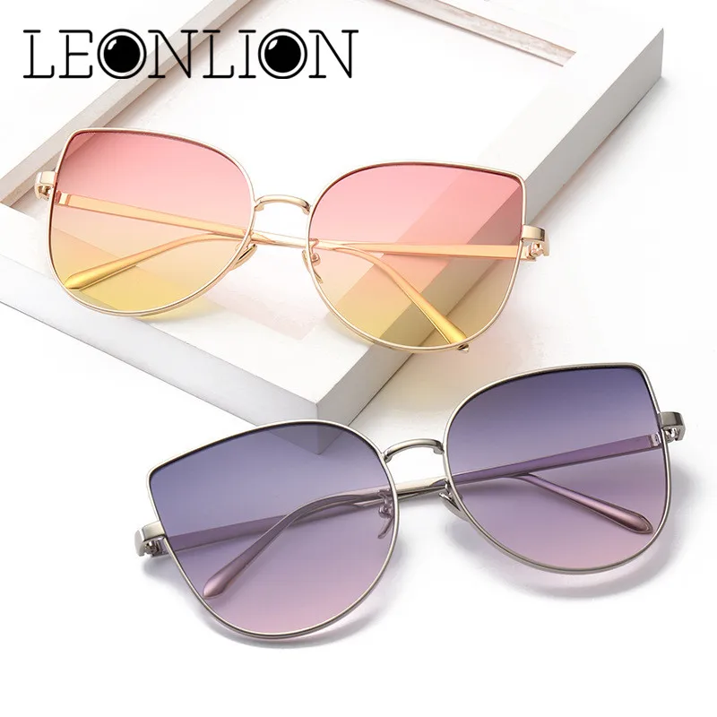 LeonLion Модные женские солнцезащитные очки кошачий глаз, роскошные брендовые дизайнерские солнцезащитные очки, яркие цвета, UV400 очки, подарочная коробка