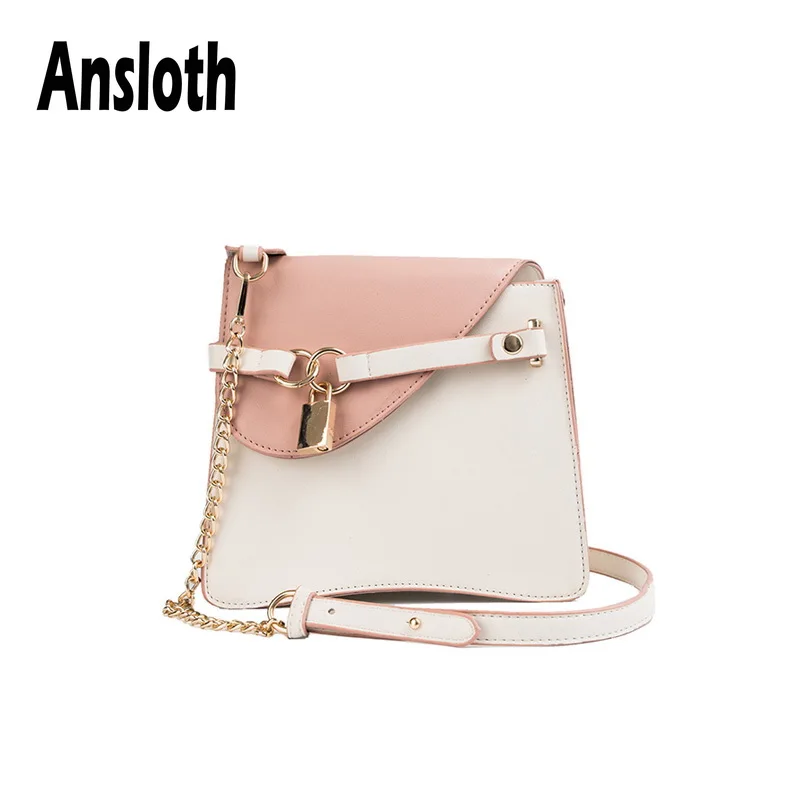 

Ansloth New Fashionable Panelled Shoulder Bag High Quality PU Leather Bag Lady Crossbody Bag With Lock Female Bag Handbag HPS546