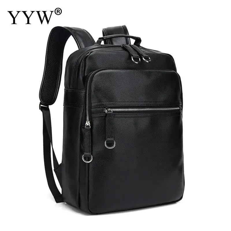 

Leather Backpack School For Men Waterproof Backpacks For Teenage Colleague Boys Black Zipper With Usb Interface Large Capacity
