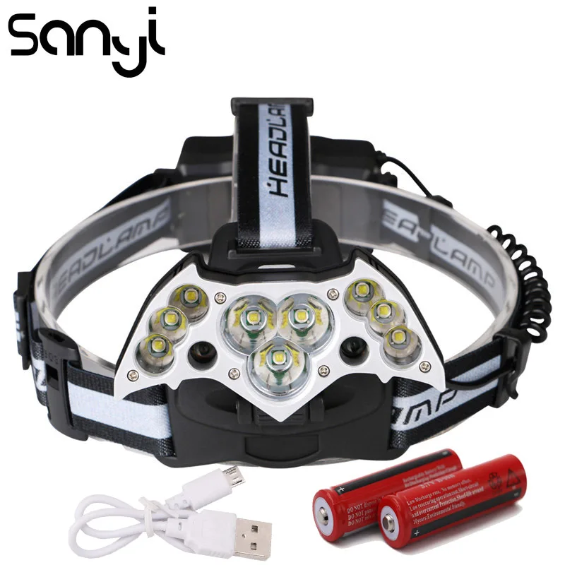 SANYI 9 * T6 + 2 * XPE фара сильная яркая головная лампа 7 режимов 18650 батарея светодиодный фонарик лоб Portale фонарь для кемпинга SANYI 9 * T6 + 2 * XPE фара сильная яркая головная лампа 7 режимов 18650 батарея светодиодный фонарик лоб Portale фонарь для кемпинга