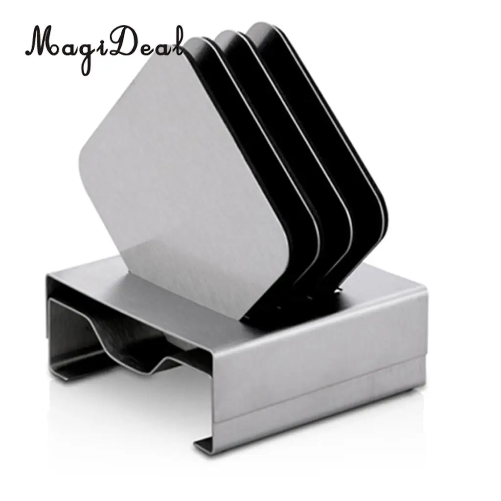 MagiDeal 4pcs/set Car Use Slice Coasters Hot Cold Drinks Cup Mat Stainless Steel - Round & Square,Anti Spills, Scratches, Damage