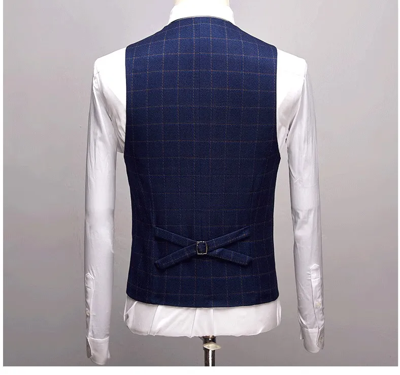 Men Tuxedo Suit 3 Piece Latest Designers 2018 Slim Fit Men's Formal Suits Set Groom Wedding Dress Man Plaid Prom Suit