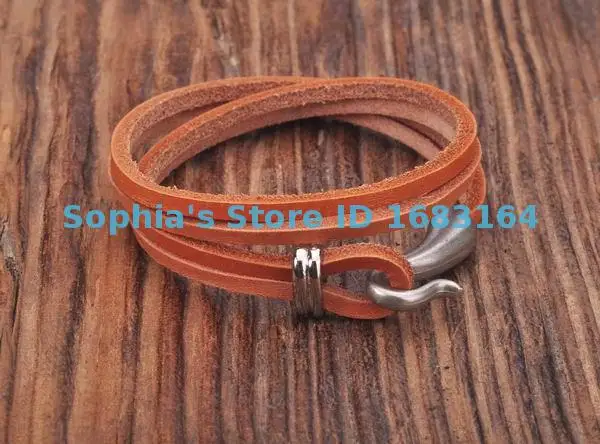 S350 Tan Brown Cool Hook Double Wrap Real Leather Bracelet Wristband Men's  Cuff - AliExpress