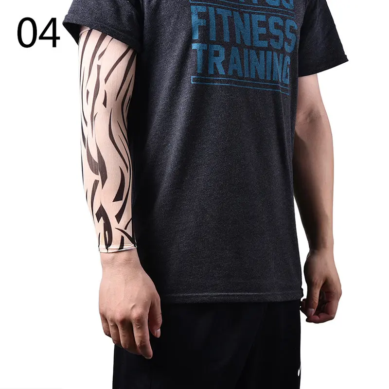 Эластичные рукава для тату, нейлоновые гетры для рук, чулки, временные рукава для тату, спортивные накладки, солнцезащитные мужские Бесшовные накладные татуировки - Цвет: 04