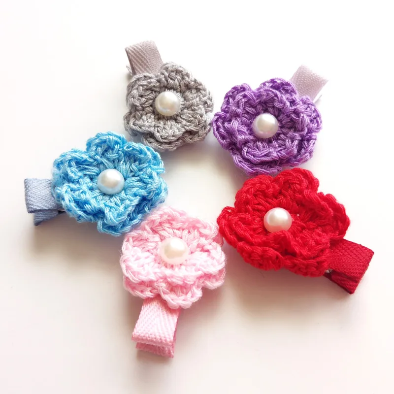 

New winter hook flower pin baby handmade children Wool knitting hair clips girls new head pin