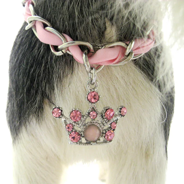 

12pcs/lot,Dog Cat Chain Ribbon Necklace Collar With Crown Charm Pendant Pet Puppy Wedding Party Jewelry Accessories