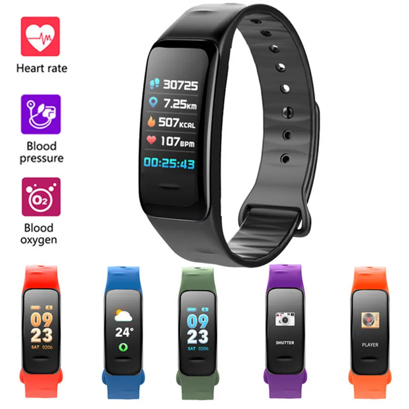 Smart Band C1S Smart Bracelet Color Screen Waterproof Blood Pressure Heart Rate Monitor Fitness Tracker Smart Wristband