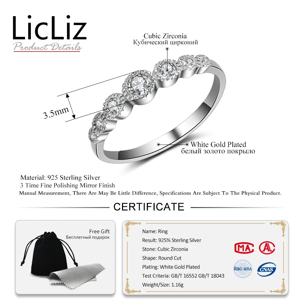 LicLiz круглый, кубический цирконий CZ кольцо вечности кольцо 925 серебро каменная подвеска обручальное кольцо проложить обручальное кольцо для женщин LR0455