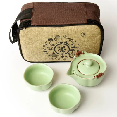 Chinese Travel Kung Fu Tea Set coffee setsCeramic Portable Teacup Porcelain Service Gaiwan Tea Cups Mug of Tea Ceremony Teapot - Цвет: Fast cup-G