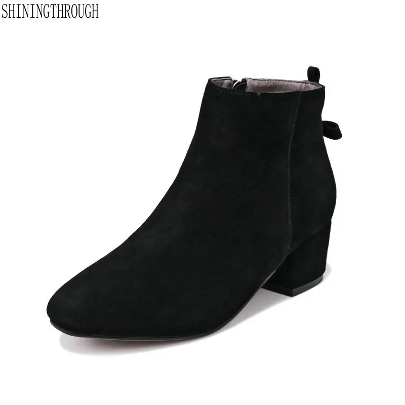 

2019 handmade Genuine Leather high heels Boots woman Martin boots fashion ankle boots back bowties dress shoes woman