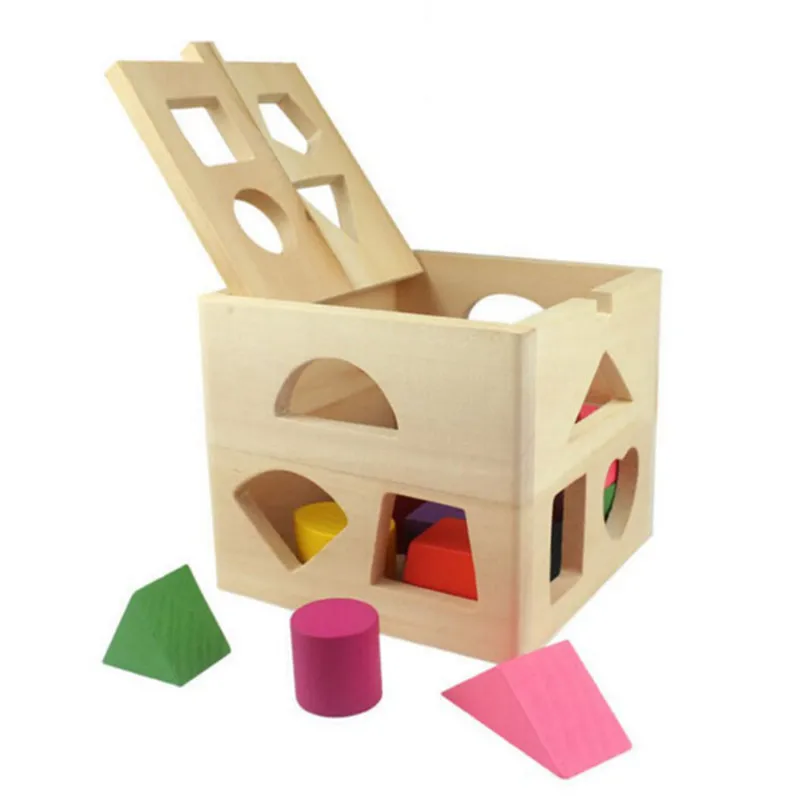 13 Holes Intelligence Box Wooden Shape Sorter Baby Cognitive and