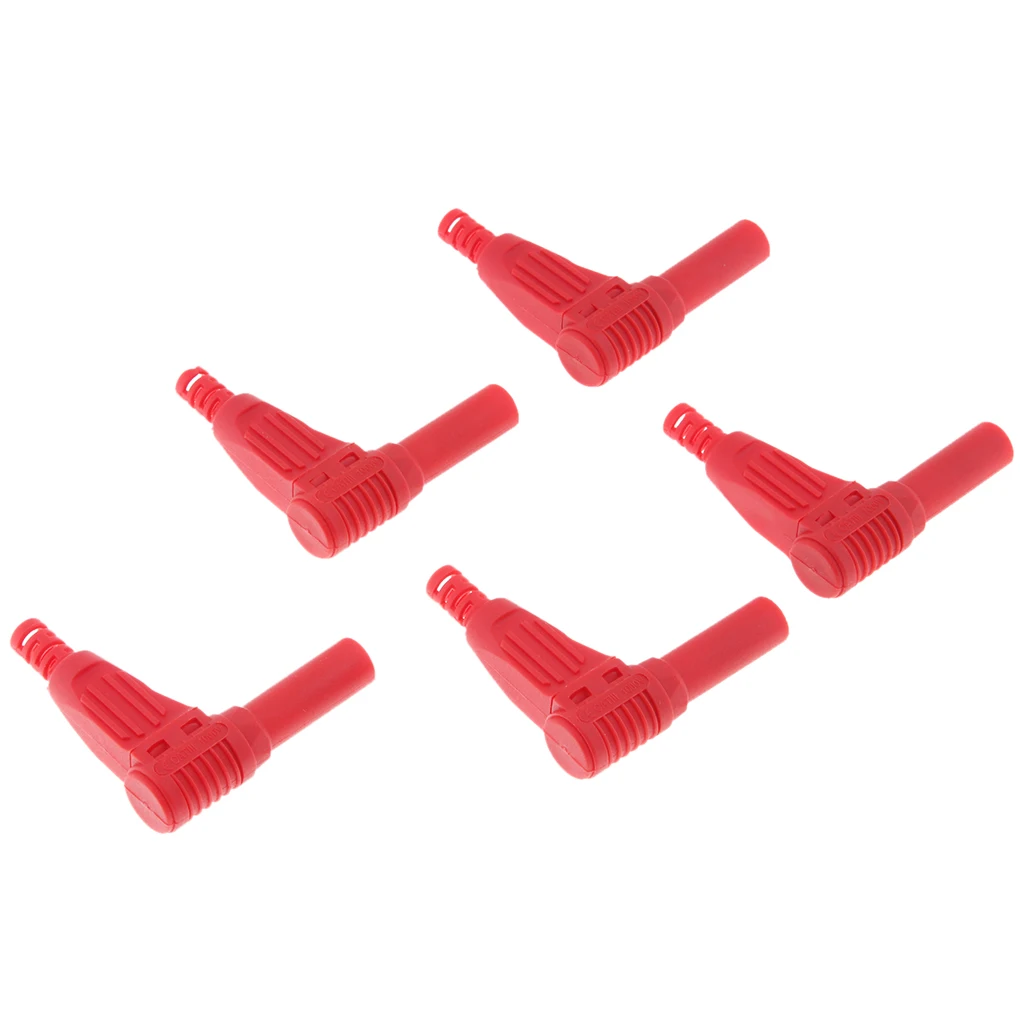 Safety 4mm Banana Plug Male Probe Adapter Copper 90 Degree for Multimeter Pen Lines ( Red, 5Piece )