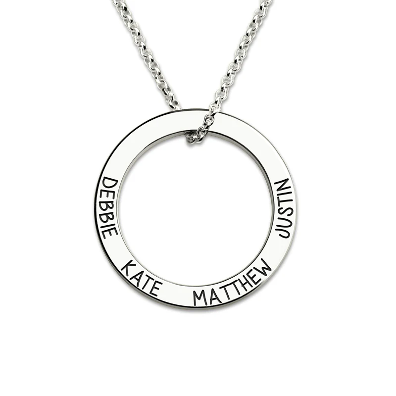 Personalized Engraved Names Hoop Necklace Sterling Silver Family Name Circle Necklacein Pendant