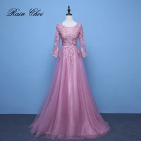 2021 Evening Dresses 3/4 Sleeves Appliques  Formal Gown Long Evening Party Dress vestido de festa 4