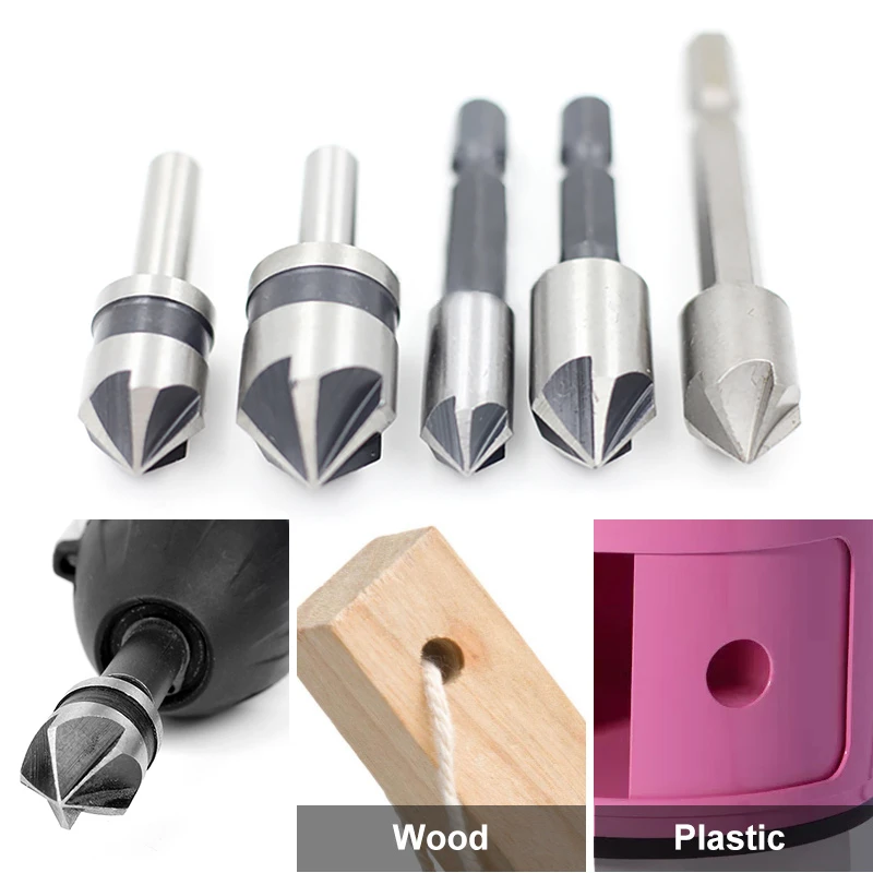 5pc Industrial Countersink Drill Bit Set 5 Flutes Counter Sink Woodworking Drill Bits Metal Working Chamfer Chamfering Cutter 5pc Industrial Countersink Drill Bit Set 5 Flutes Counter Sink Woodworking Drill Bits Metal Working Chamfer Chamfering Cutter