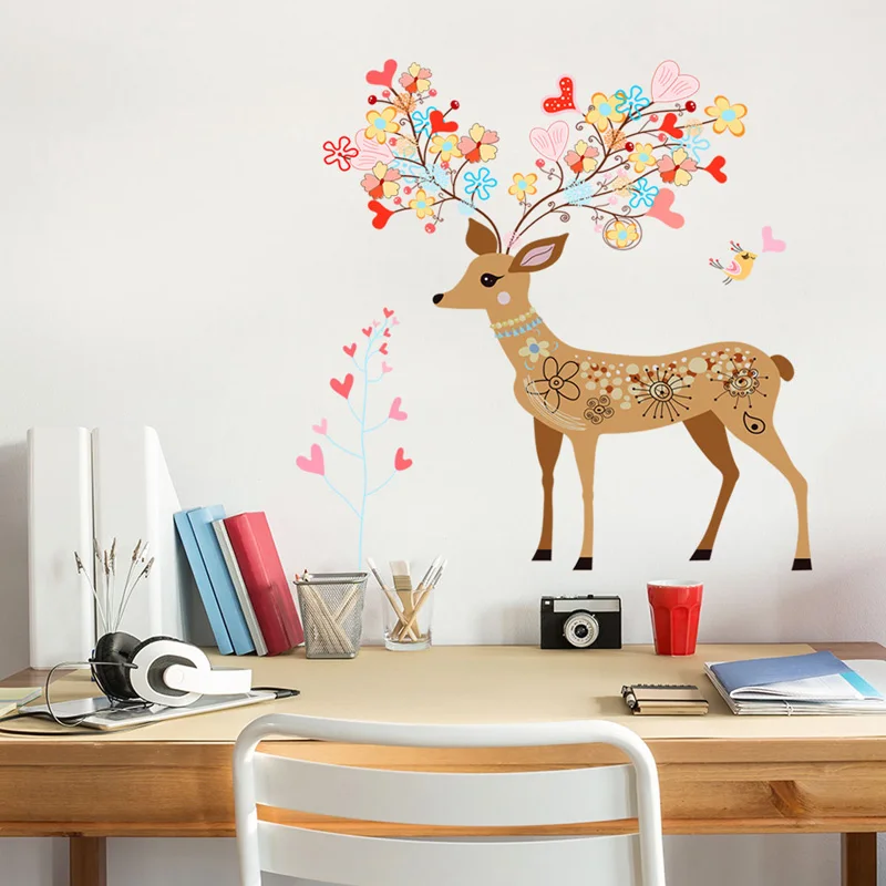 

Colorful love sika deer Wall Sticker Living room bedroom background decoration Mural Decals Creative wallpaper art stickers