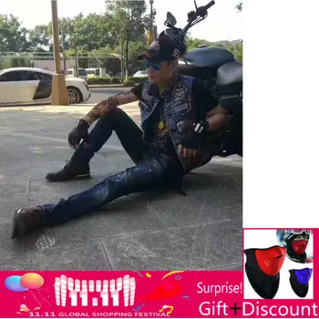 

VOLERO Brand Mens Denim Vest With Zipper Sleeveless Jean Jacket Men Slim Cowboy Vest Motorcycle FOR Harley Stylish Waistcoat