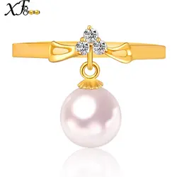 XF800 18 К золотые кольца естественно Akoya Sea Pearl Ring Круглый 7-7,5 мм обручальные Мода для Для женщин свадебные Обручение с коробкой J110