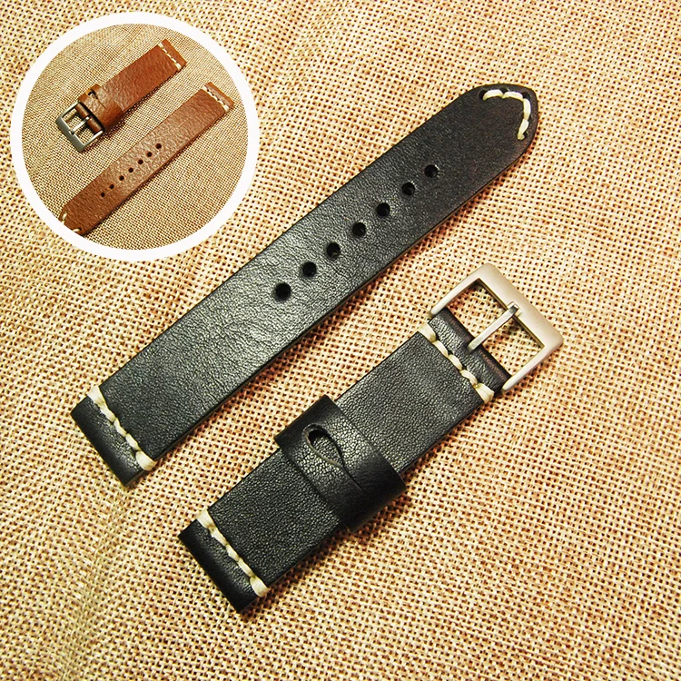 

20mm genuine leather bracelet watchband with stainless steel buckle handmade watch strap accessories