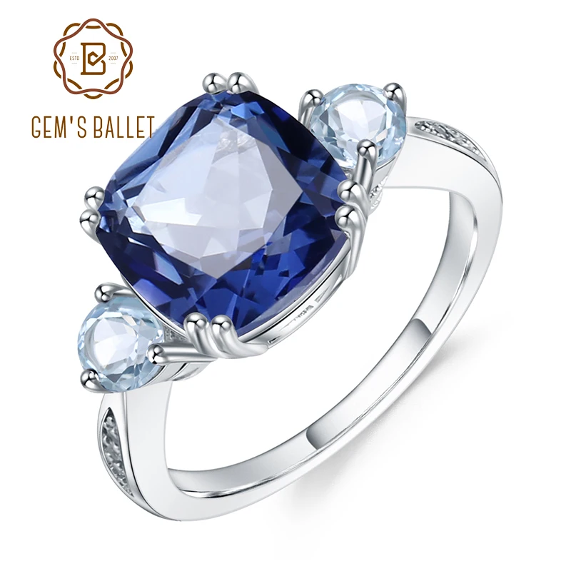 Gem's Ballet 5.22Ct натуральный иолит голубой мистик кварц Небесно Голубой топаз кольца твердые 925 пробы серебряные ювелирные изделия для женщин