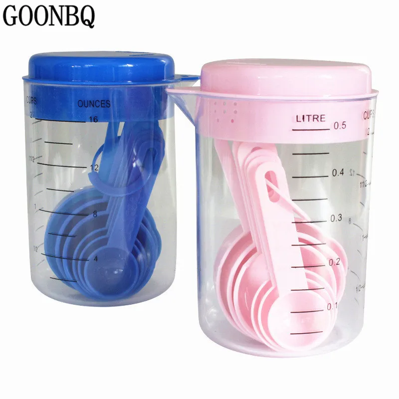 

GOONBQ 7 pcs/set Measuring Spoon Cup Set Plastic Foldable Measuring Spoons Sets Flour Sugar Baking Kichen Tool accessories