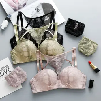 

Mesh Push Up Padded Bras Set Women Lace Floral Embroidered Bras Set Sexy Lace Hollow Seamless Bra