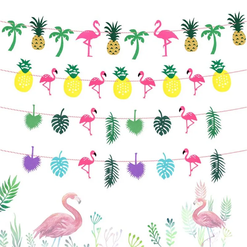 

Pink Flamingo Banners Hawaii Party Decor Happy Birthday Party Banner Flag Pineapple Coconut Tree Leaf Luau Event Party Supplies