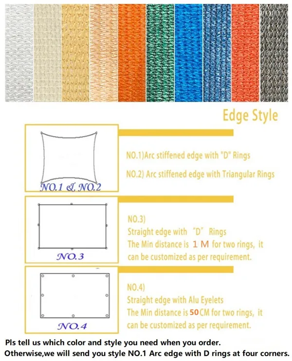 4x4 м/шт Защита от Солнца Парус 95% затенение УФ-защите полиэтилена повышенной плотности сетка для сада патио сетка тент - Цвет: Custom Color Style