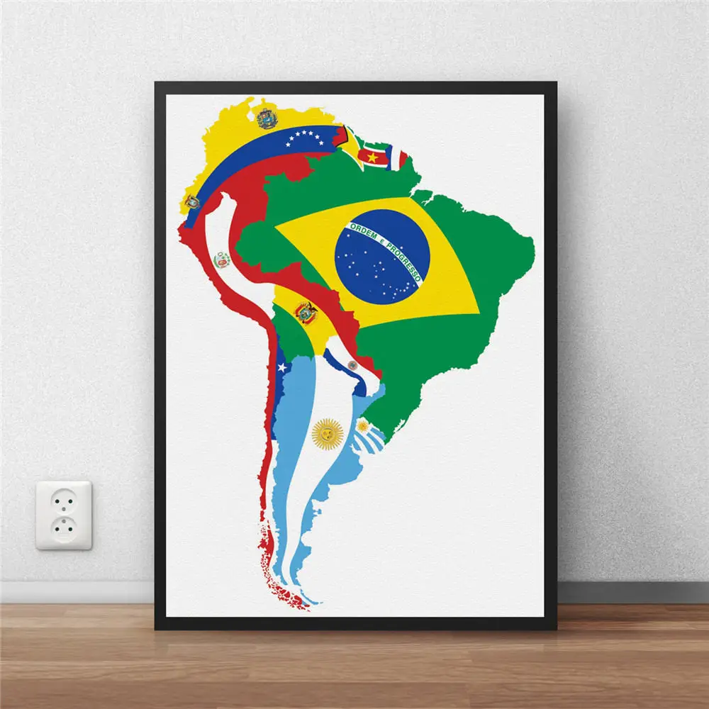 Африка Карта мира страна плакаты с флагом гостиная бумага художественные изделия для стен наклейки стены кино бар паб кафе Плакат 42x30 см без рамки - Цвет: south america