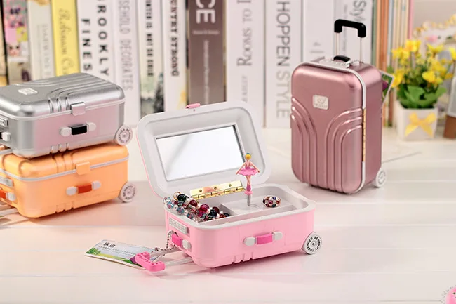 

New Trolley Suitcase Music Box Rotating Girl Music Box Jewelry Box Student Gift Home Decoration Accessories
