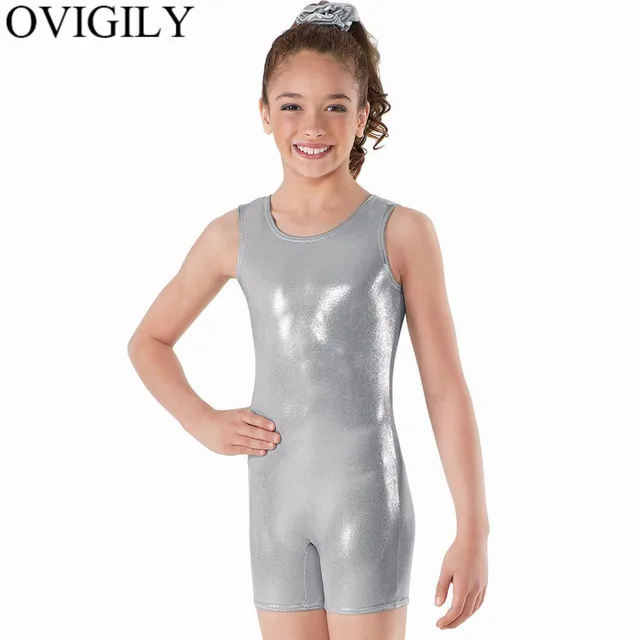 Ovigily Child Silver Metallic Tank Biketards Girls Spandex Sleeveless