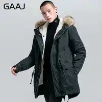GAAJ New Parka Men Thick Fleece 100% Cotton Loose Fit Winter -40'C Keep Warm Man Military Amry Navy Denim Jeans Jacket HPDJY#