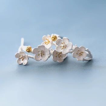 

Romantic Cherry Blossoms Flower Fresh Gift 925 Sterling Silver Temperament Personality Trendy Female Dangle Earrings SEA114
