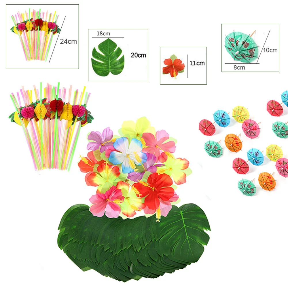 

Party Artificial Tropical Palm Leaves Jungle Party Decoration Set Palm Leaves Hibiscus Flowers Beach Decorations