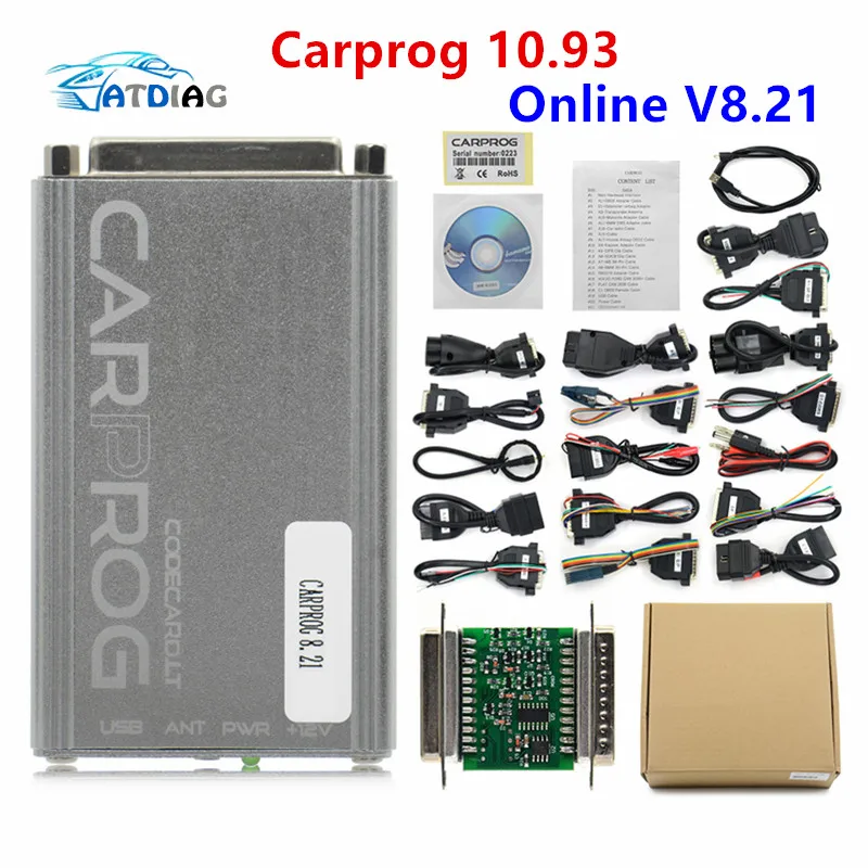 Онлайн-программатор Carprog FW V8.21 v10.05 V10.93 Полный комплект с 21 адаптерами все программное обеспечение активировано инструмент для ремонта авто