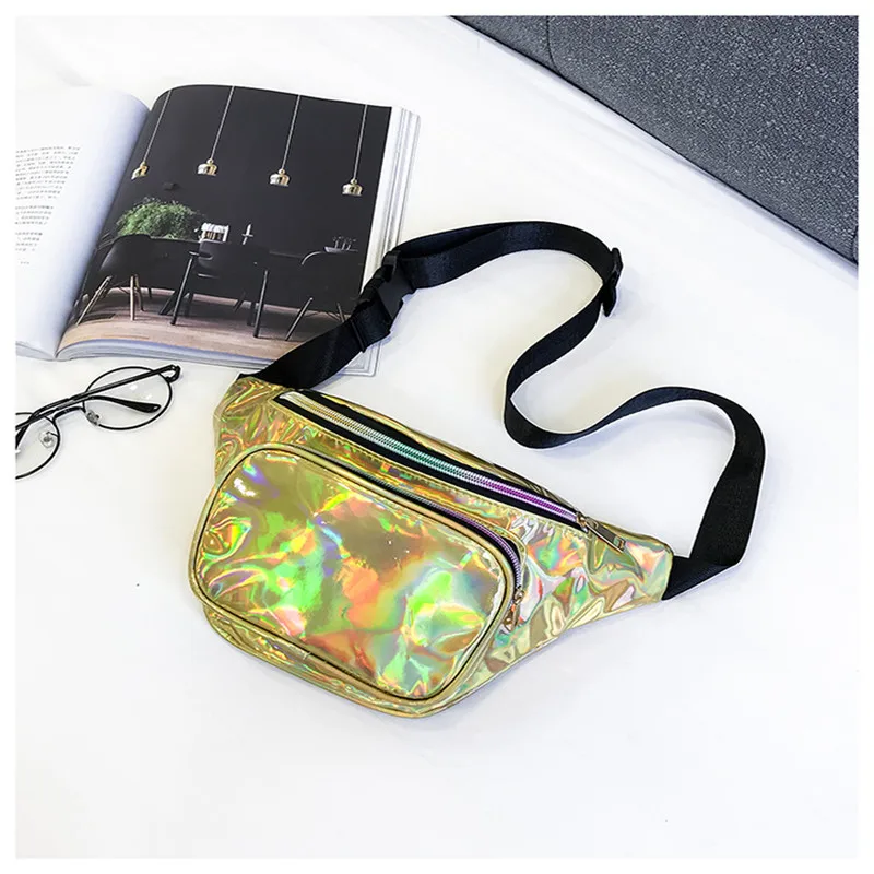 

Waist Bags Women Pink Silver Fanny Pack Female Belt Bag Black Geometric Waist Packs Teenage Travel Bag Laser Chest Phone Pouch
