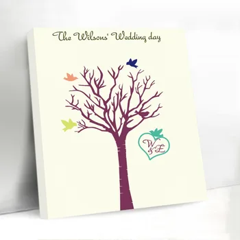 

Love Birds Unique Fingerprint Tree Canvas Wedding Guest Book DIY Custom Initials Personalized Wedding Decoration Accessories