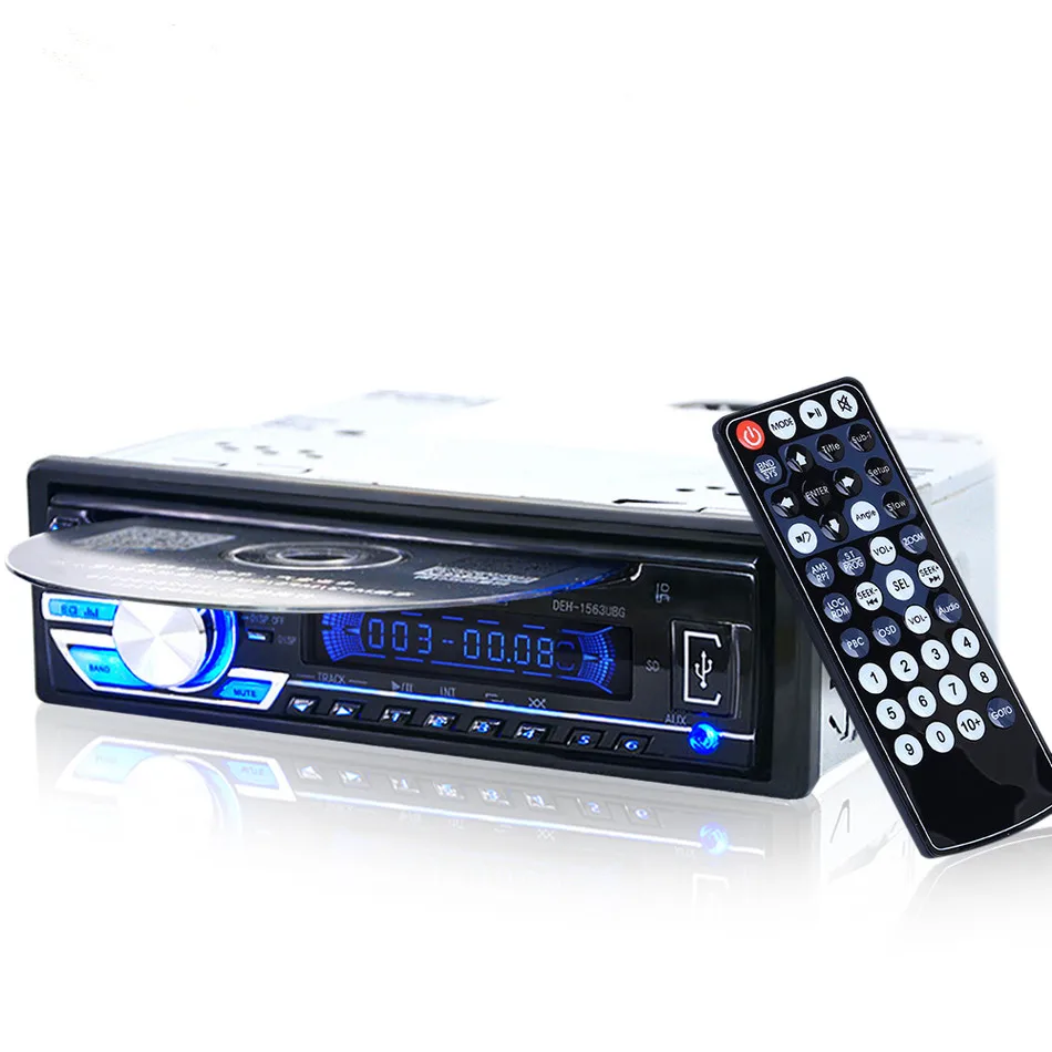 

1563U 1-DIN 12V Car Radio Audio Stereo MP3 Players CD Player Support USB SD Mp3 Player AUX DVD VCD CD Player with Remote Control