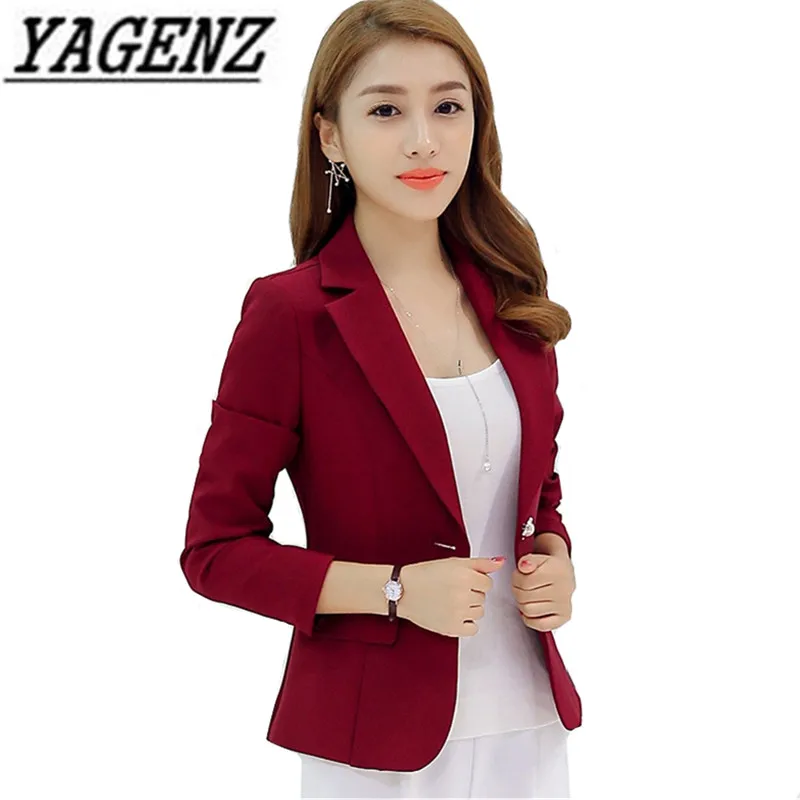 

Grey Wine Red Navy Blue Ladies Business Suit 2018 Spring Autumn Slim Short Blazer Jacket Single Button Blazers Women Casual Tops