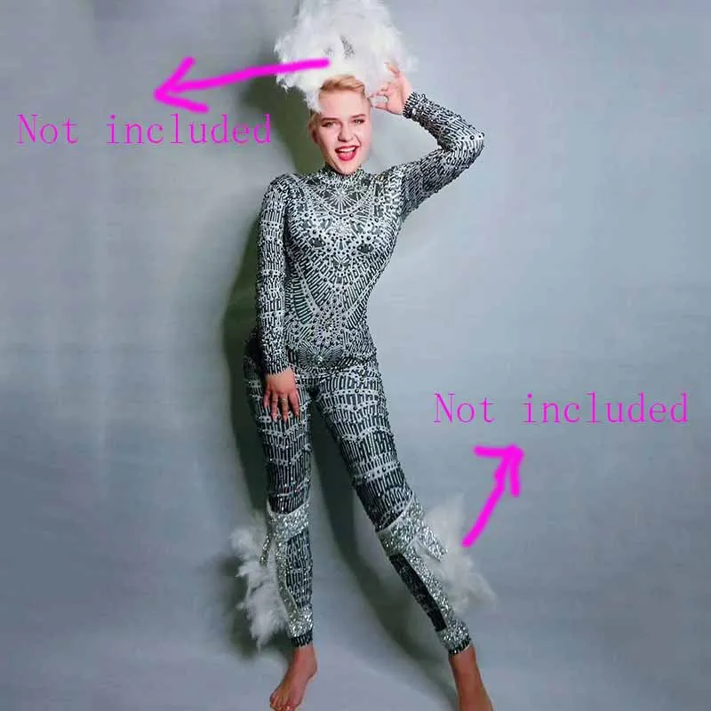 1PC Jumpsuits Сексуальный Блестящий Комбинезон со стразами стрейч камни праздновать яркое боди со стразами костюм певица танцор женский костюм DJ942 - Цвет: 1PC Jumpsuits