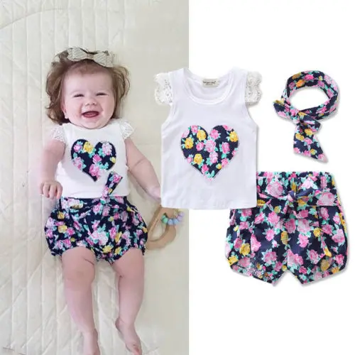 new hot summer Toddler Kids Baby Girls Outfits Clothes T-shirt Tops+Pants/Shorts/Skirt 2PCS Set