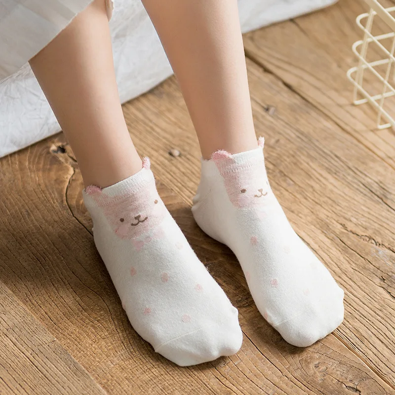 Cute Little Rabbit Ankle Socks Women Cotton Ear Dots Stripe Socks 