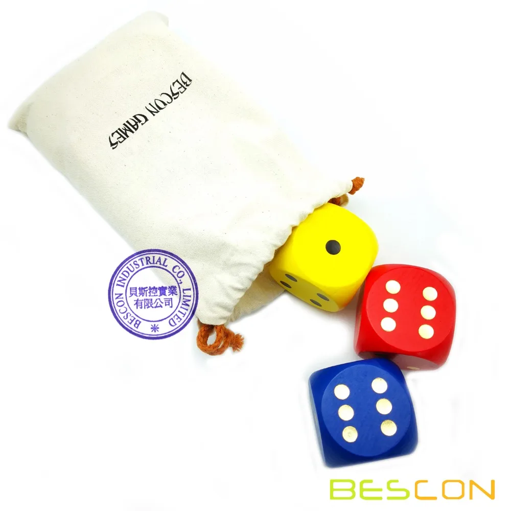 Bescon большой твердый 2 дюймов деревянный кости набор 6 шт.-большой игровой кости набор " с холщевая сумка на шнурке-большой деревянный кости набор