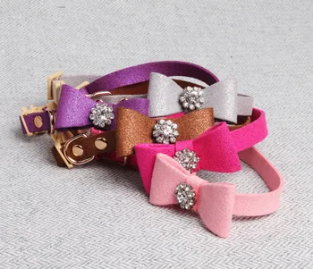 

Pet cat kitten collars with flower diamond bling breakaway buckle safety buckle cat face silver bell
