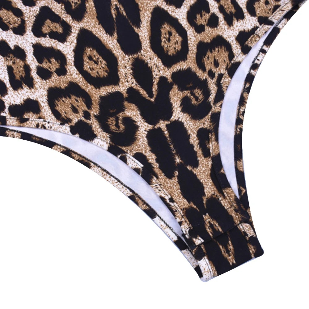 Leopard комплект для женщин Сексуальная Bodycon Тощий боди костюм Водолазка с длинным рукавом Playsuit печатных ползунки цельный комбинезон
