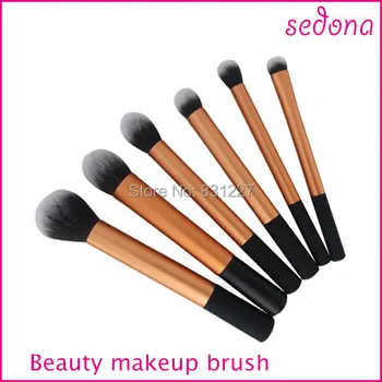 

6 piece gold cosmetic makeup brush kit, gold super soft taklon hair makeup brush basic professional kit