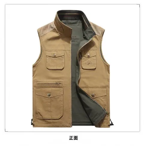 afs jeep military stand collar multi pocket Waistcoat cotton double sided vest field working tolling sleeveless outwear - Цвет: Хаки