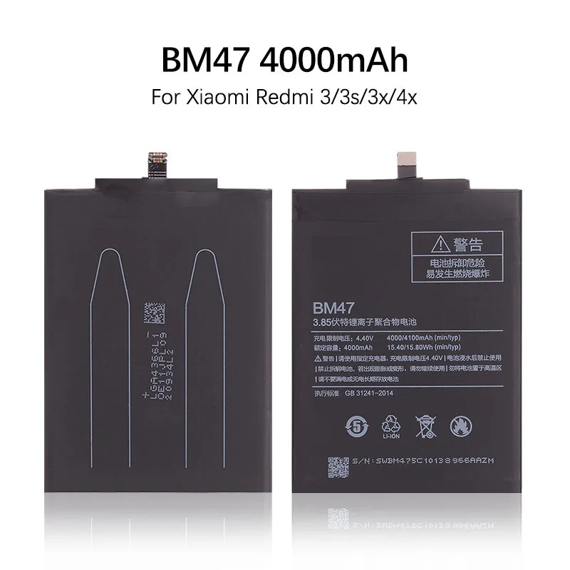 Оригинал Аккумулятор для XIAOMI Redmi 3 3S 3X 4X Redmi3 Pro BM47 4000mAh|Аккумуляторы мобильных