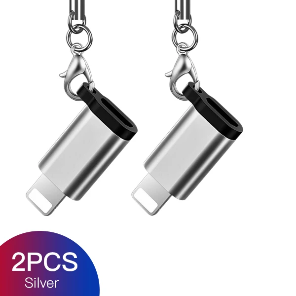 2PC Silver ACCEZZ 4 шт. Мини OTG Micro USB для освещения для iPhone 6 8 7 X MAX XS зарядное устройство адаптер зарядки синхронизации данных с брелоком конвертер - Цвет: 2PC Silver
