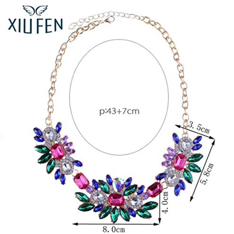 XIUFEN Для женщин Мода красочные Цепочки и ожерелья Bling Стекло дрель горный хрусталь